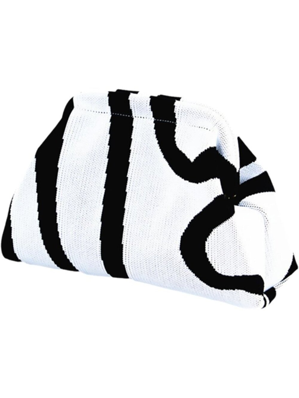 Women Stripe Black White Summer Beach Woven Crochet Bag Dumpling Purse Handbag